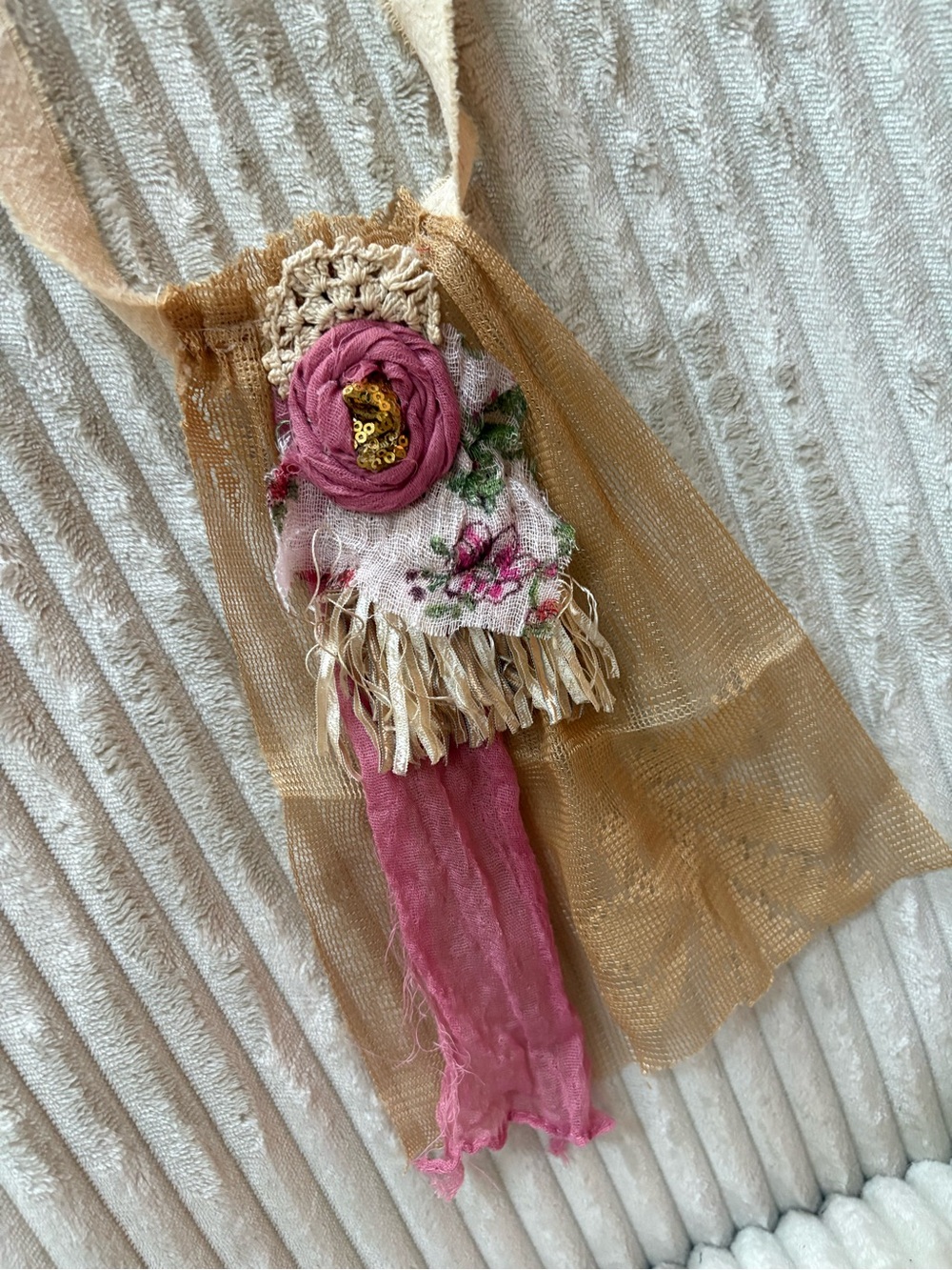 Bohemian Pink Fabric Flower Jabot Neck Adornment